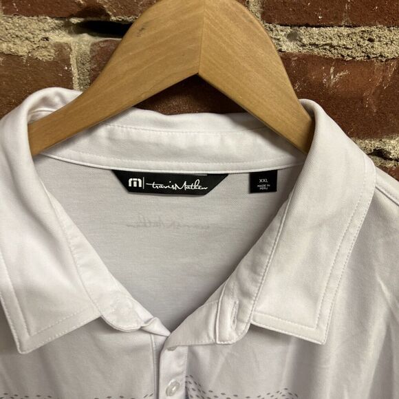 Travis Mathew Men Polo Shirt 2XL White Striped Napa Valley Short Sleeve - Picture 2 of 4
